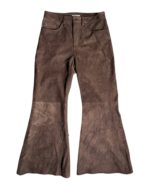 Brown Flared Buffalo Leather Pants