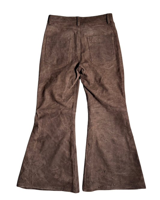 Brown Flared Buffalo Leather Pants