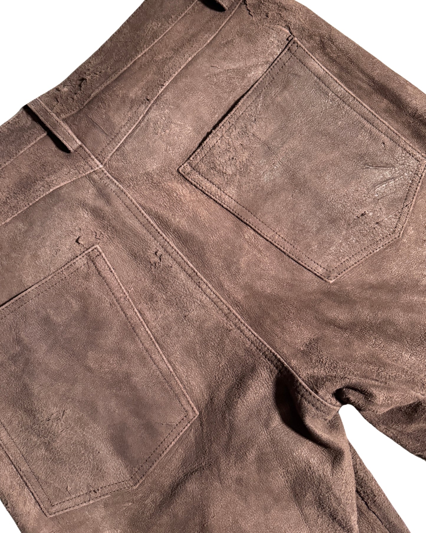 Brown Straight Buffalo Leather Pants