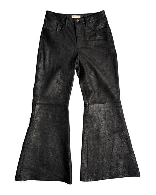 Black Flared Buffalo Leather Pants