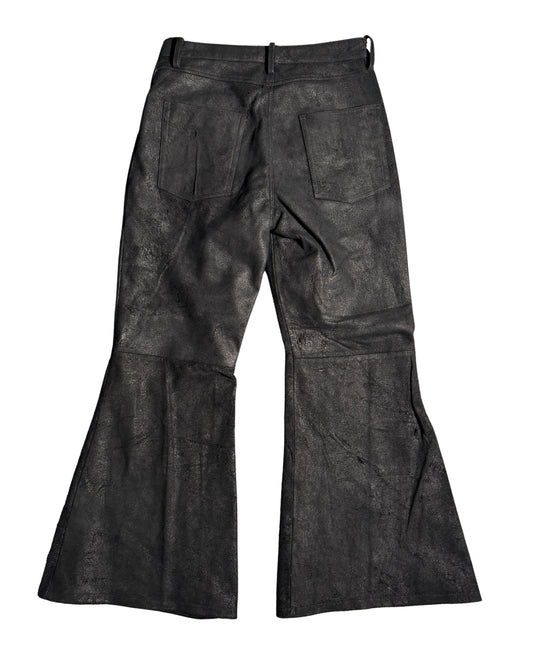 Black Flared Buffalo Leather Pants