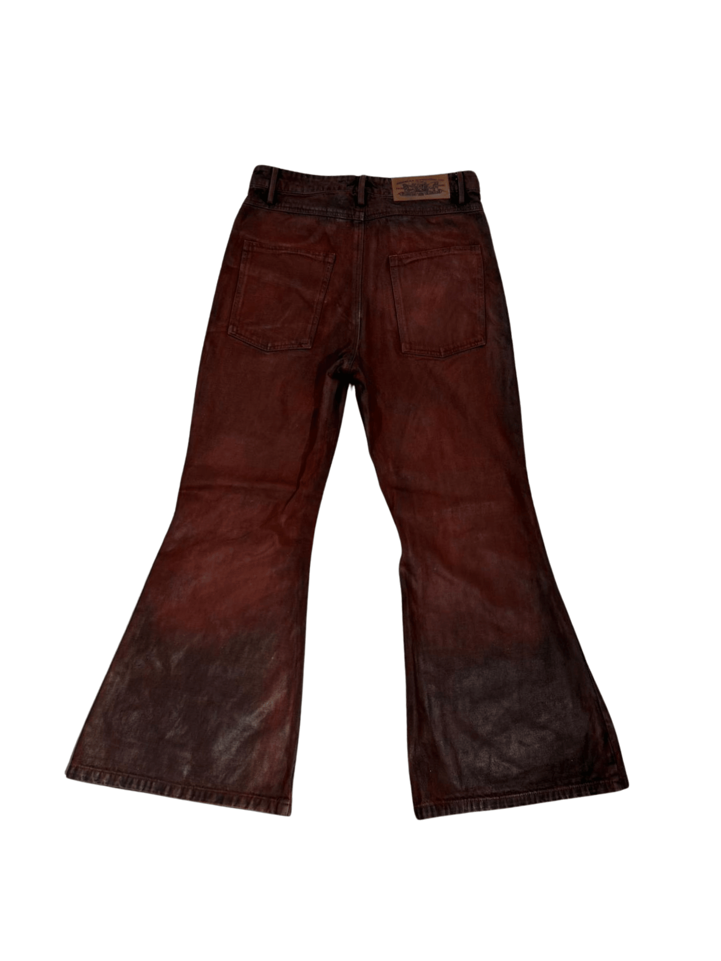 Red Flared Waxed Denim Pants