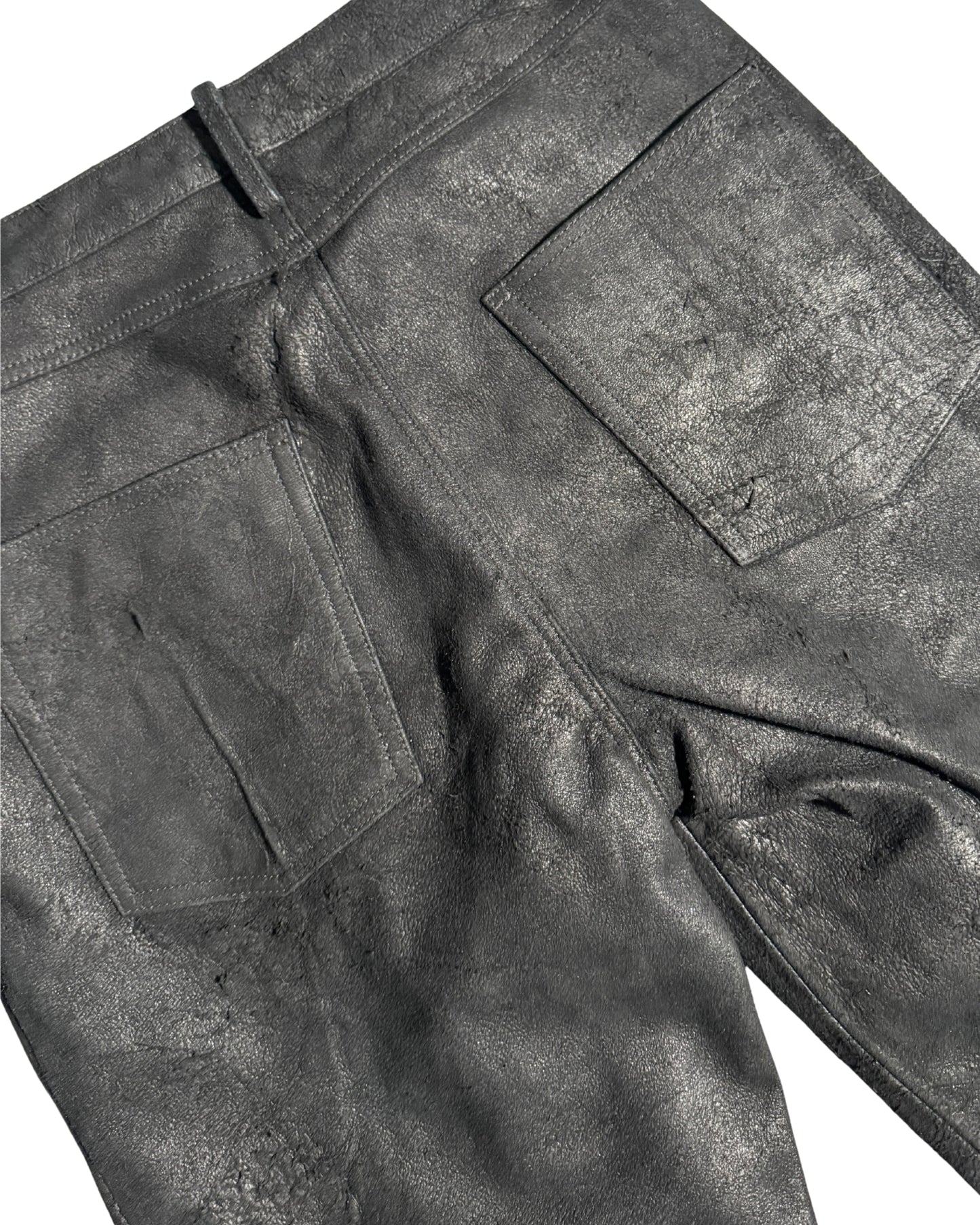 Black Straight Buffalo Leather Pants