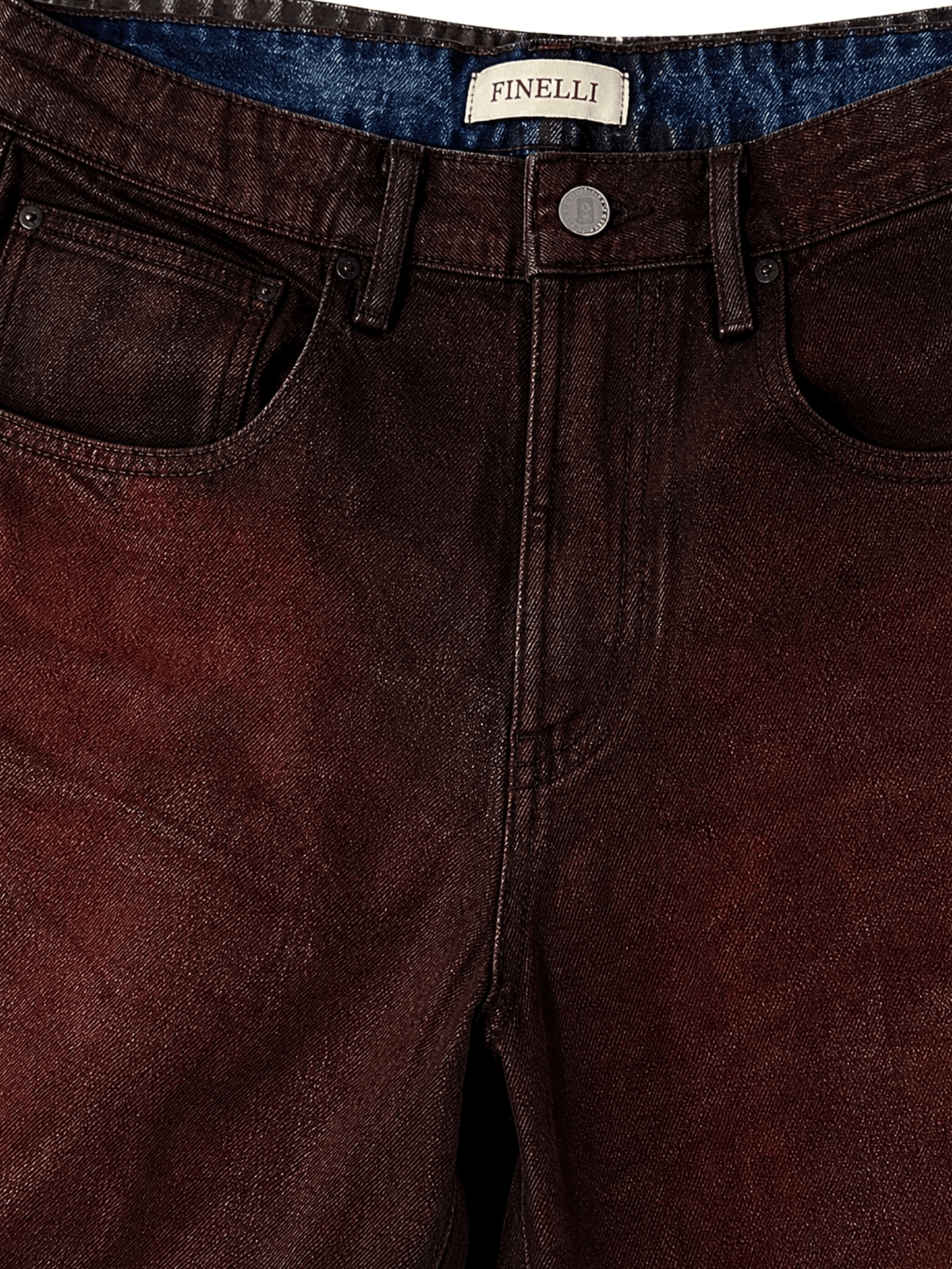 Red Flared Waxed Denim Pants