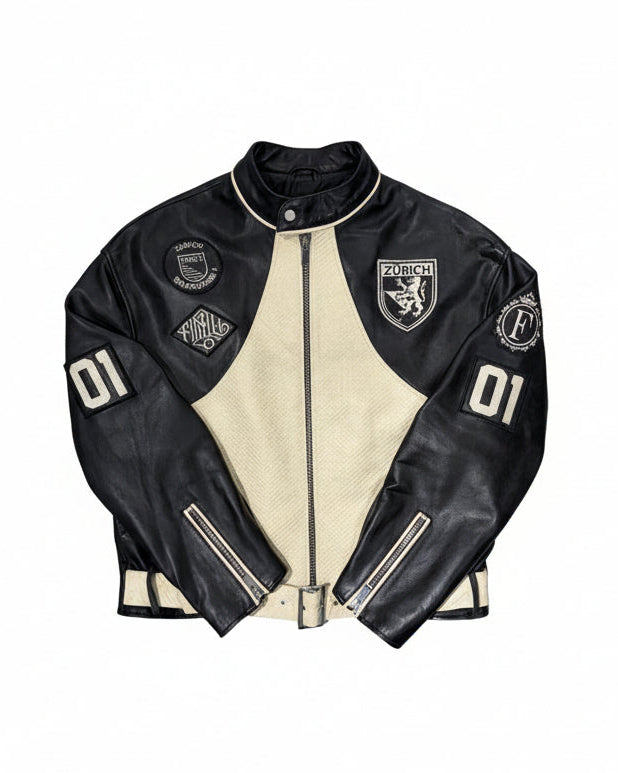 Black Leather Zurich Patch Jacket