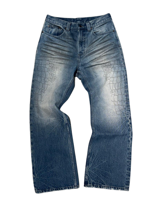 Pair of blue jeans on a white background