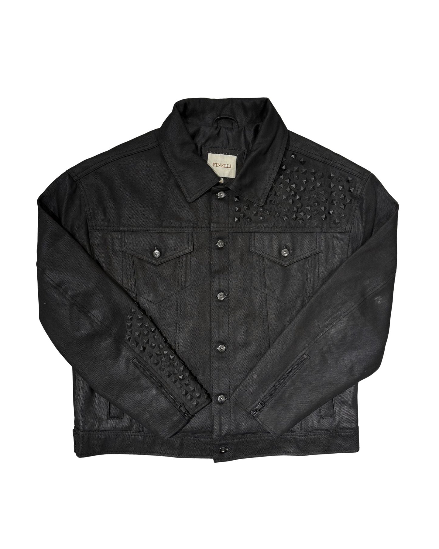Waxed Studded Denim Jacket Black