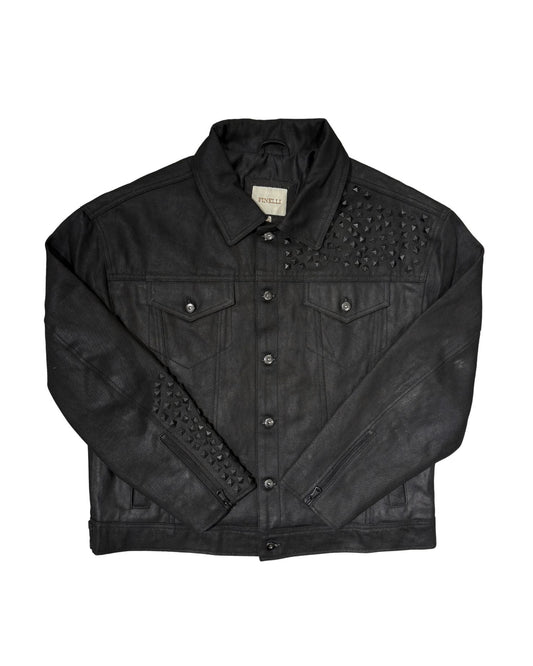 Waxed Studded Denim Jacket Black
