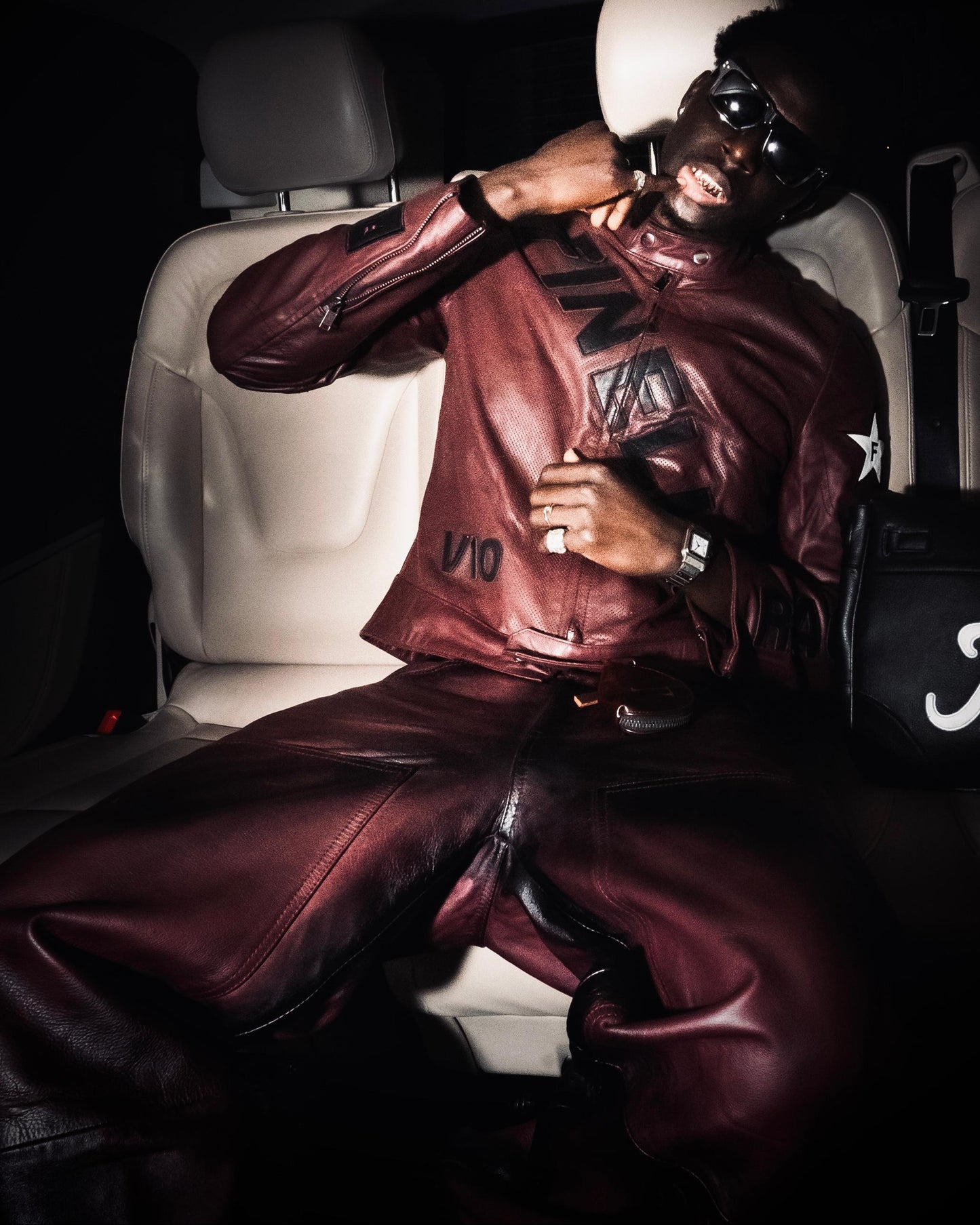 Red sprayed Leather Pants