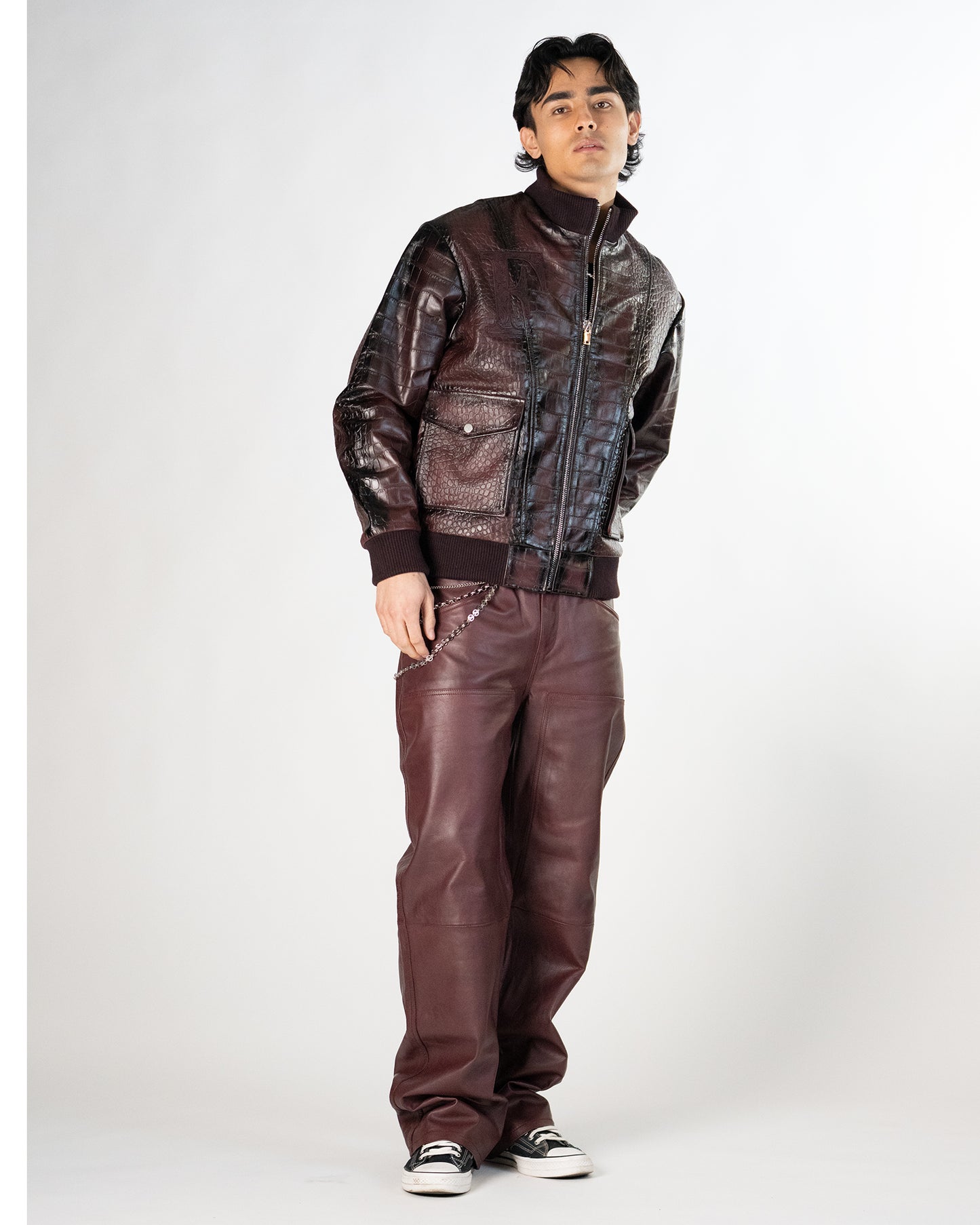 Croc Pattern Leather Jacket