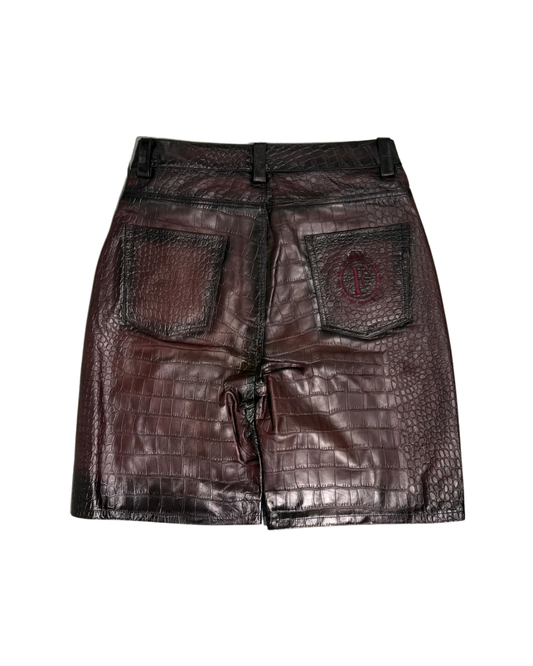 Red Leather Croc Shorts