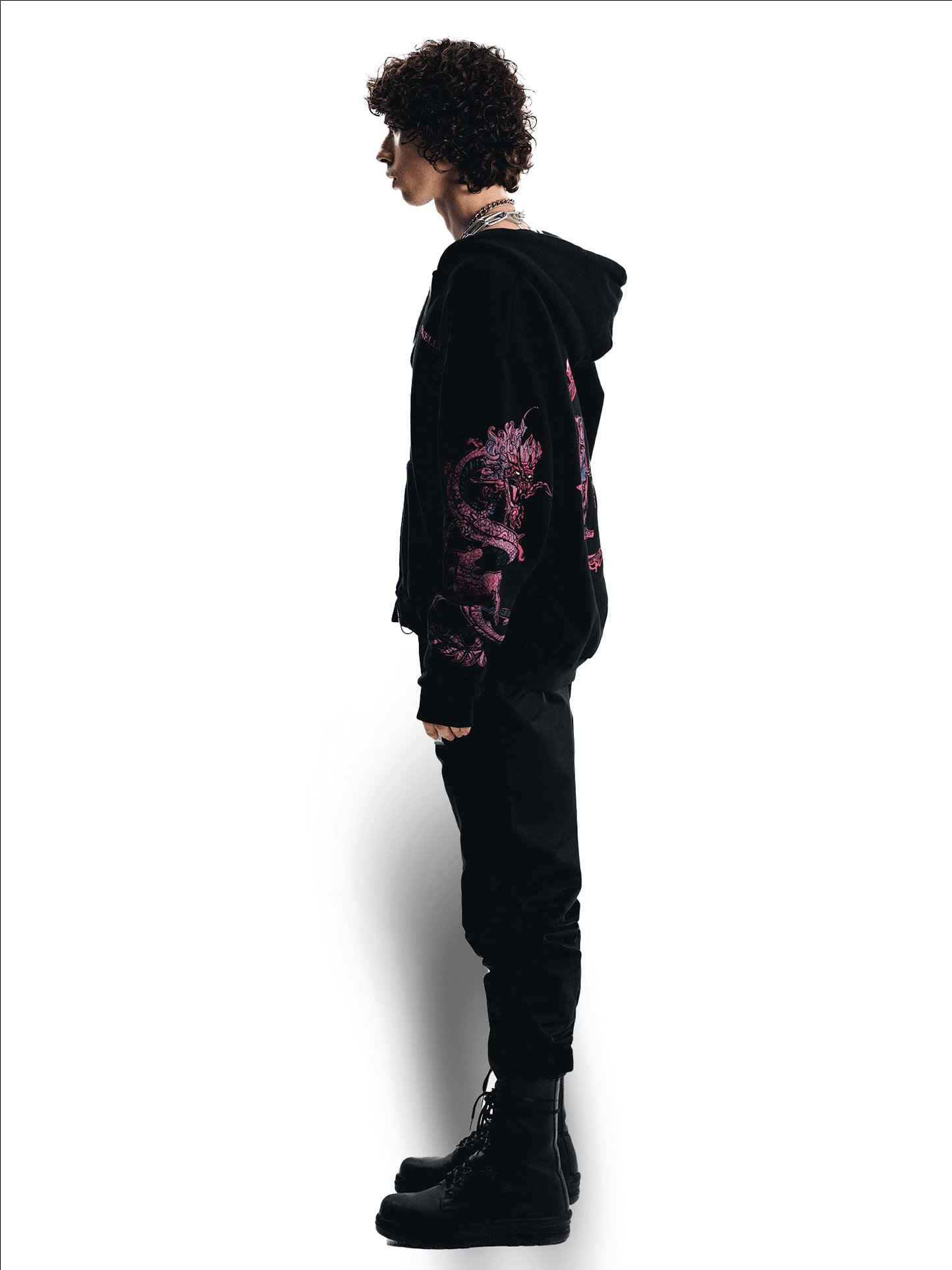 FINELLI Dragon Sleeves Zipper Hoodie Schwarz