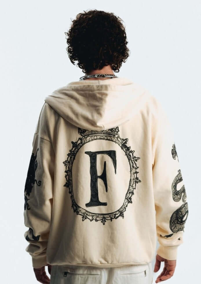 FINELLI Dragon Sleeves Zipper Hoodie Offwhite - Finelli