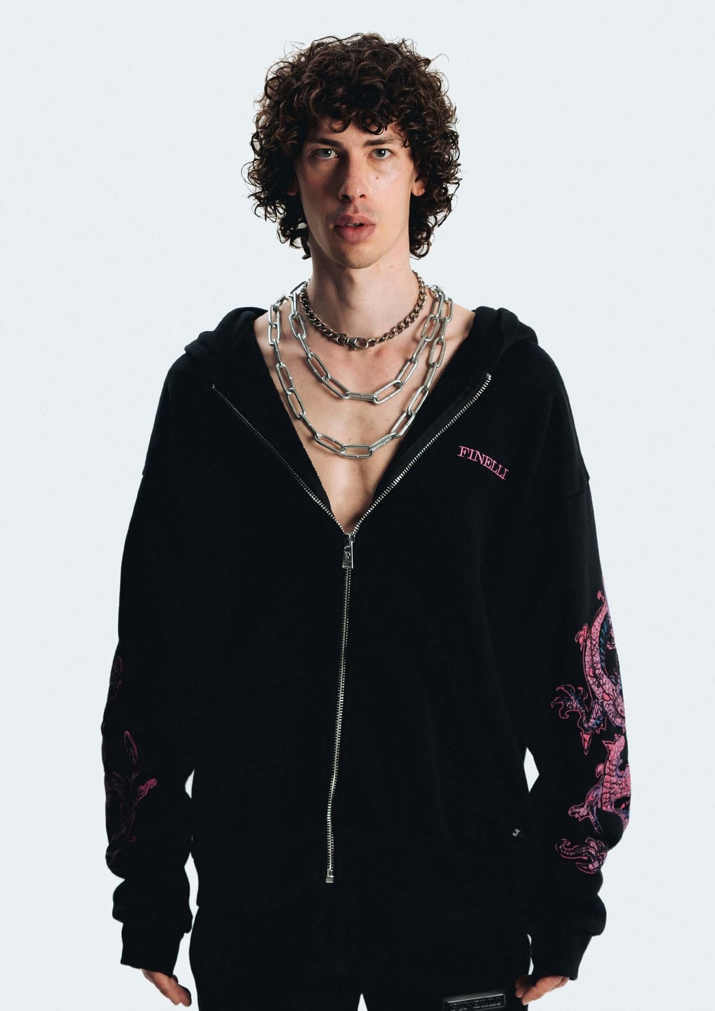 FINELLI Dragon Sleeves Zipper Hoodie Schwarz - Finelli