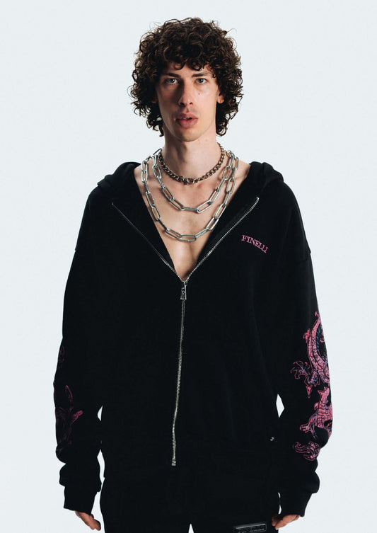 FINELLI Dragon Sleeves Zipper Hoodie Schwarz - Finelli