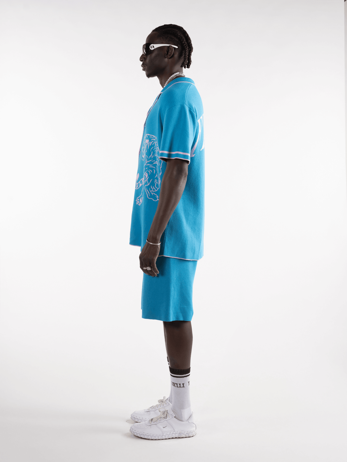 Tiger Knit Summer Shirt blue – FINELLI oversized summer shirt, detail 2
