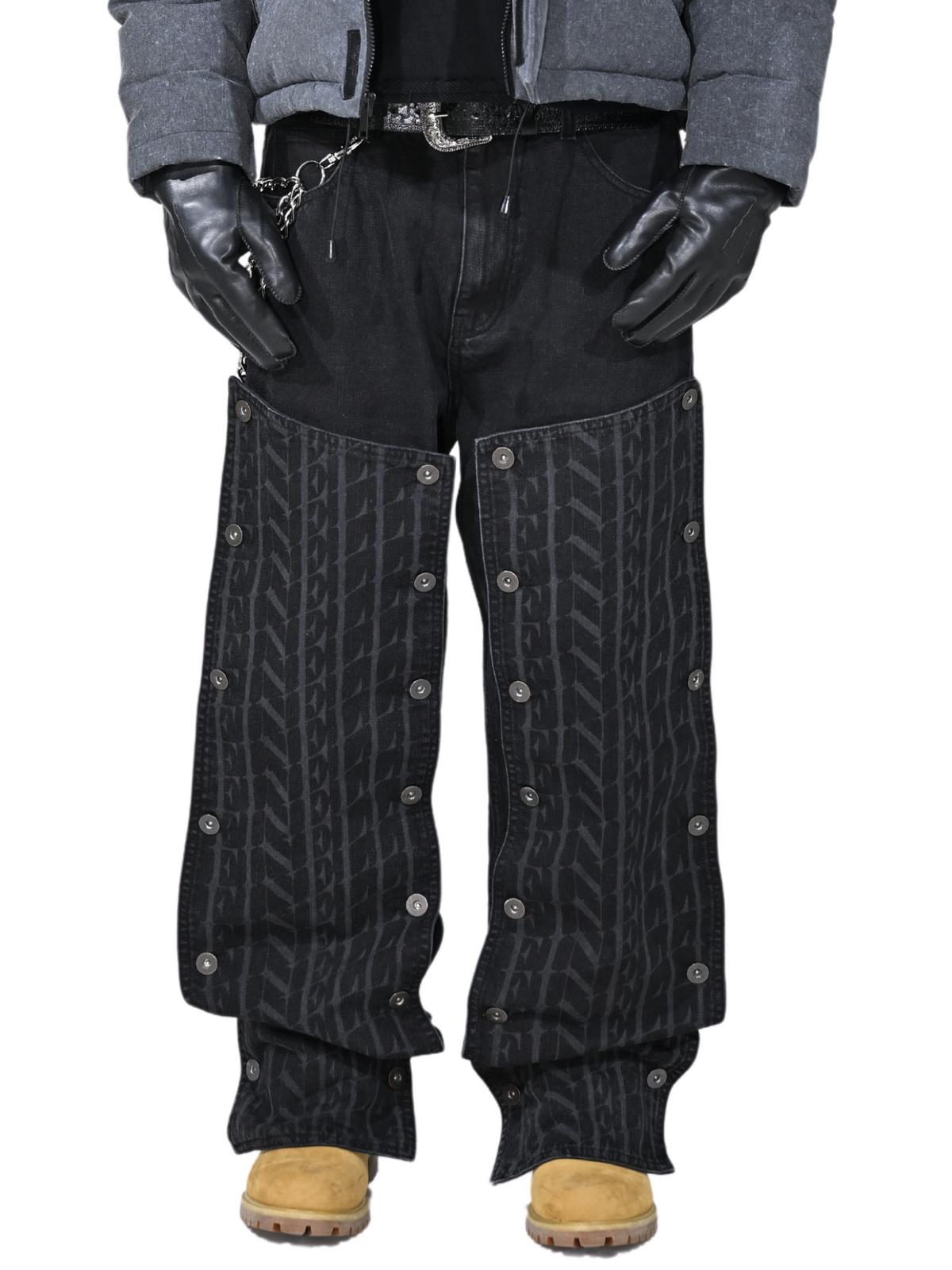 Double Knee Laser Denim Black – FINELLI oversized t-shirt, front view