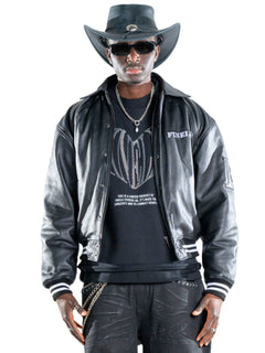 F-Horse Leather Bomber Jacket – FINELLI genuine leather jacket men, front view