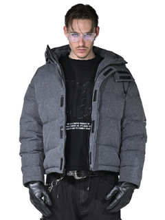Washed Grey Puffer Jacket – FINELLI oversized puffer jacket, front view