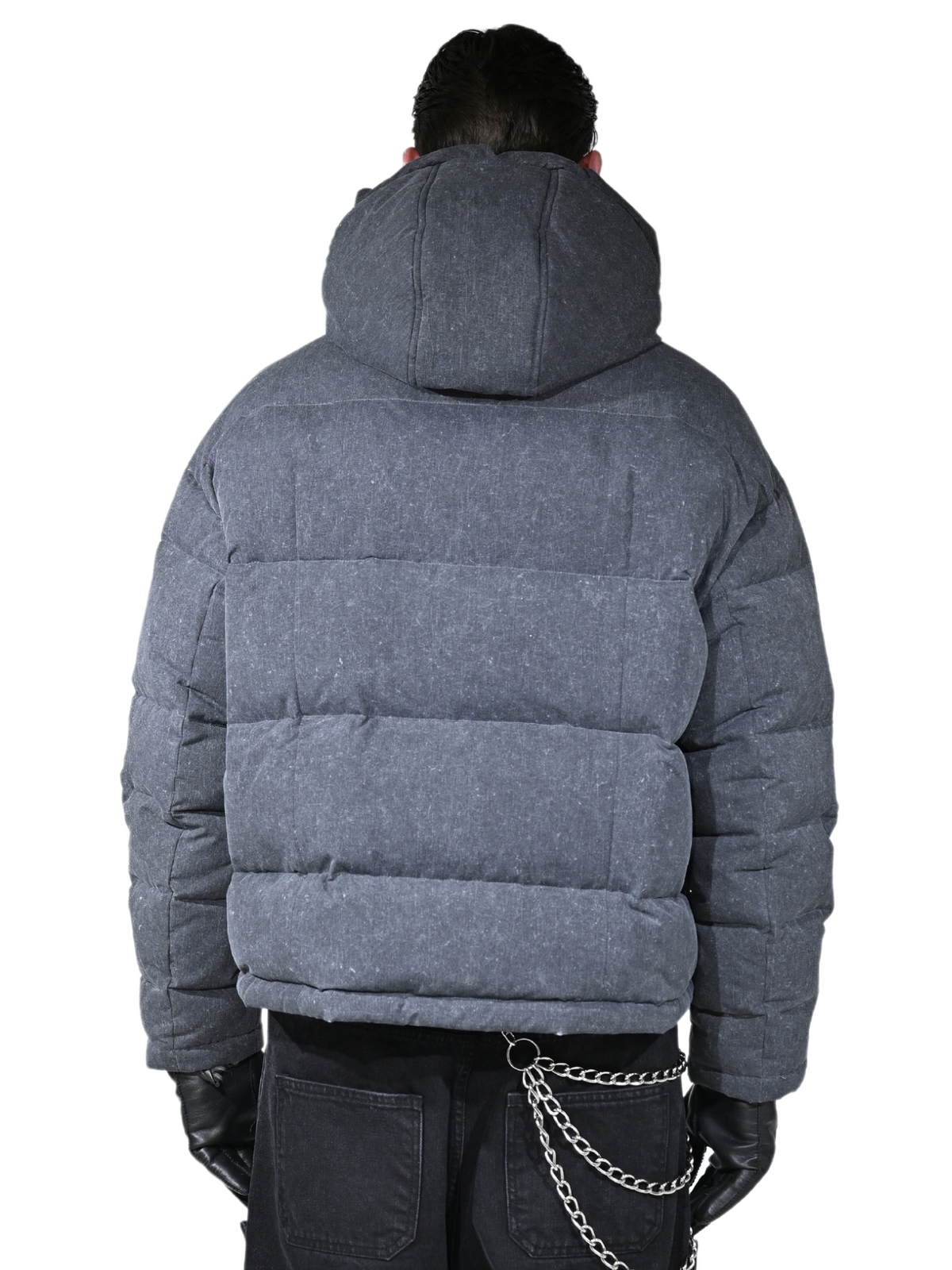 Washed Grey Puffer Jacket – FINELLI oversized puffer jacket, detail 3