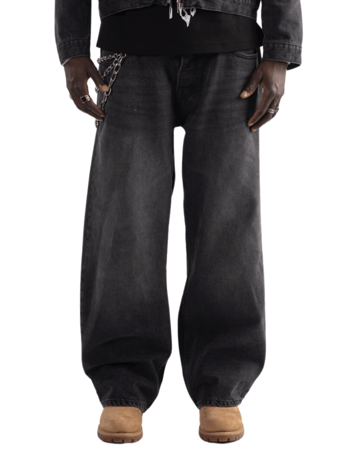 Basic Denim Pants black – FINELLI baggy jeans men, front view