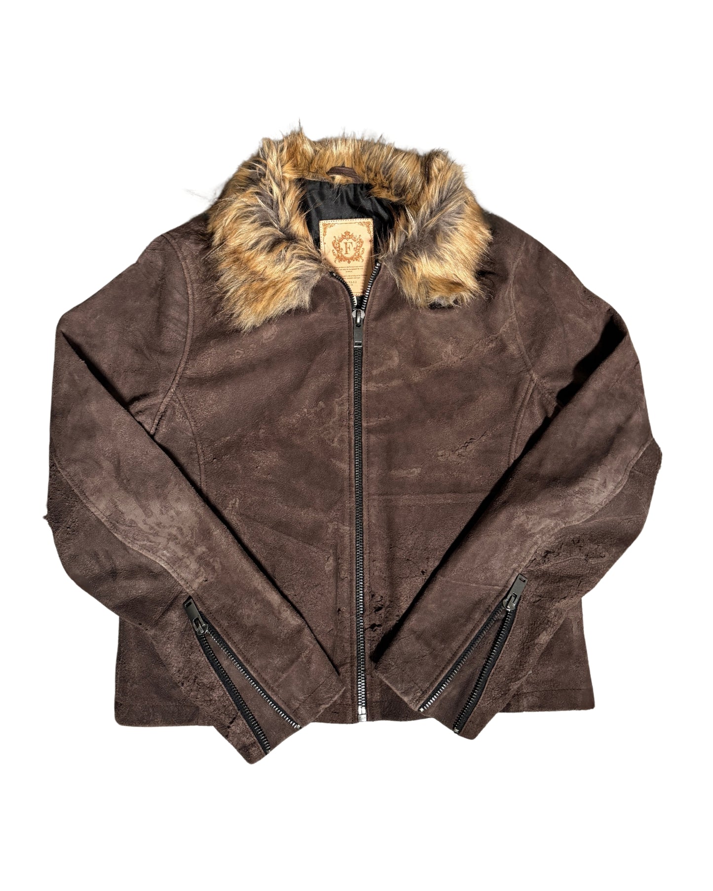 Brown Fur Collar Wild Leather Jacket Buffalo Style