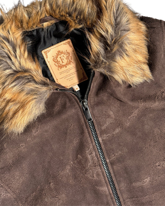 Brown Fur Collar Wild Leather Jacket Buffalo Style