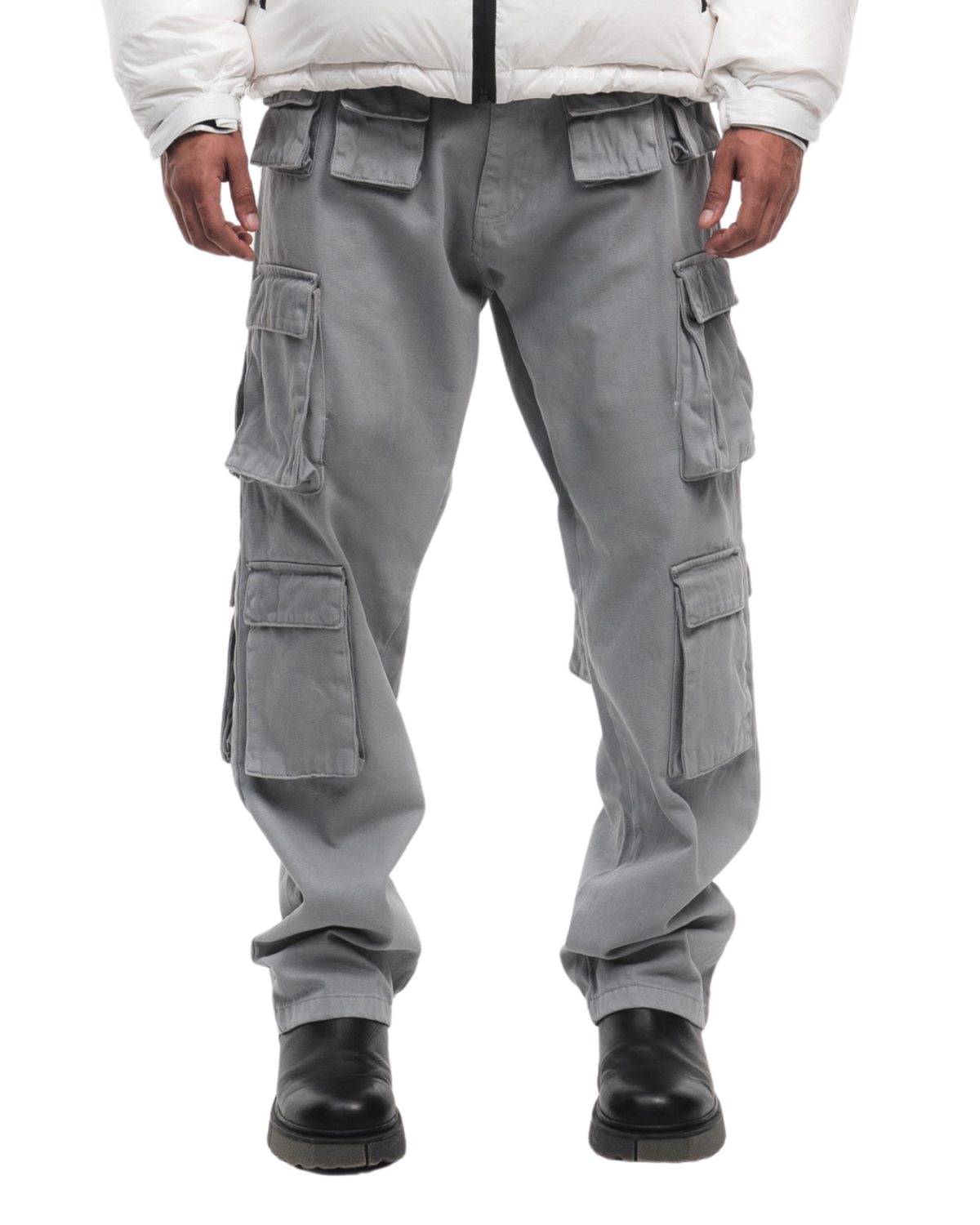 Grey Cargos – FINELLI baggy cargo pants men, front view