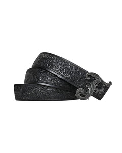 Black F Buckle Belt – FINELLI handmade leather belt, front view