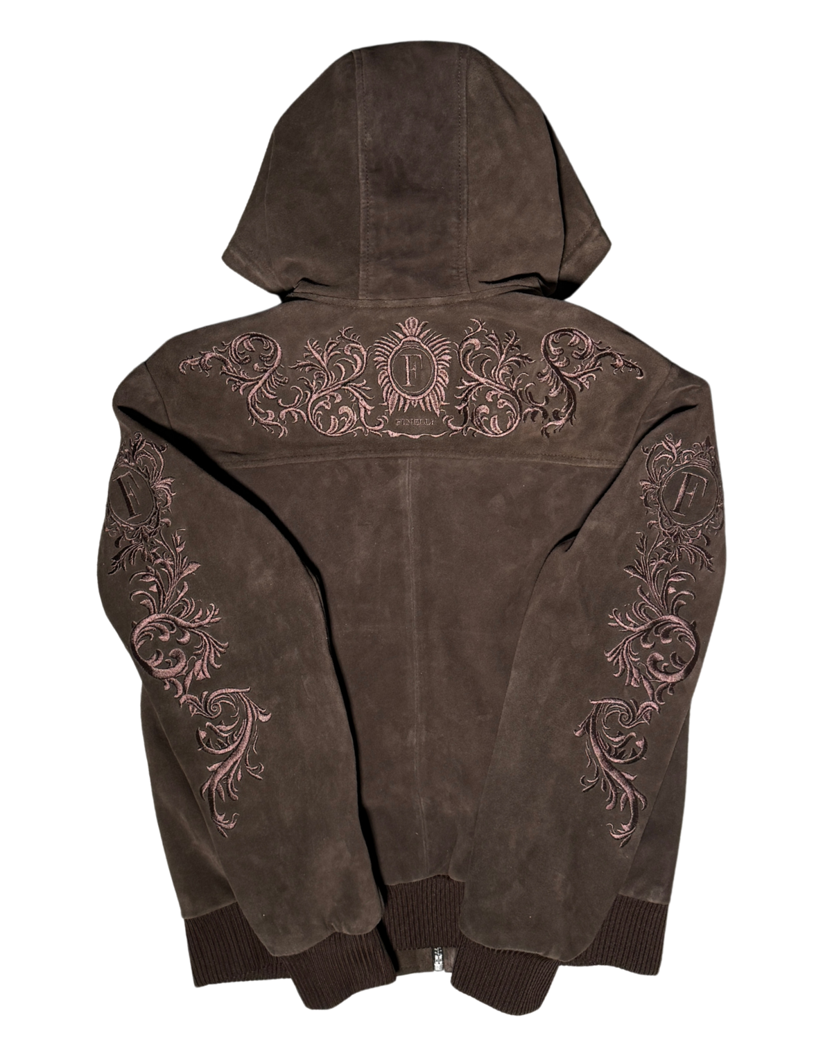 Suede embroidery jacket Brown – FINELLI genuine leather jacket men, back view
