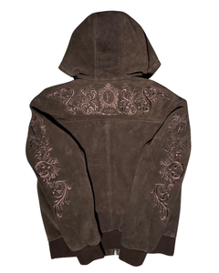 Suede embroidery jacket Brown – FINELLI genuine leather jacket men, back view