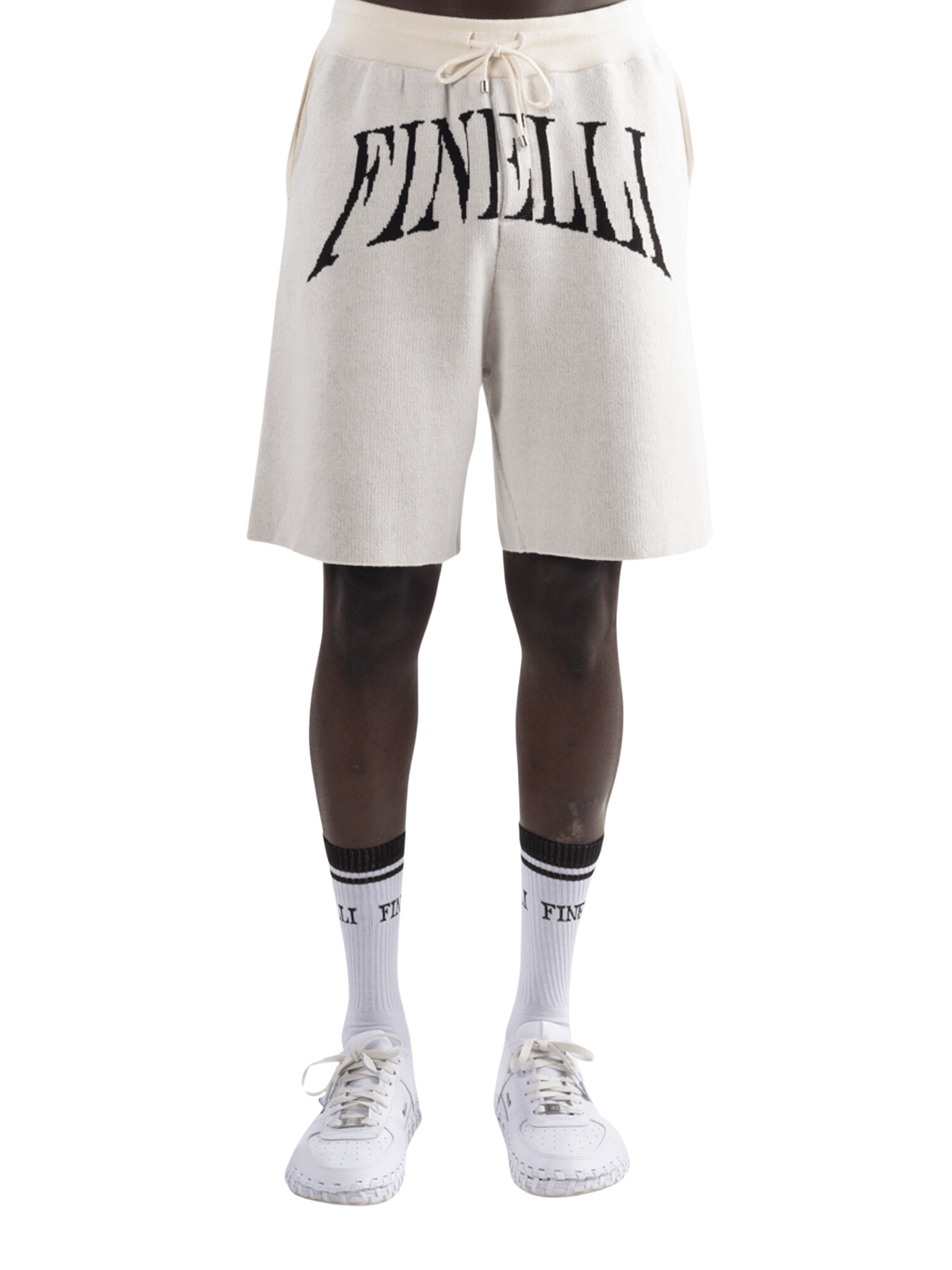 Knit Shorts cream white – FINELLI oversized shorts, front view