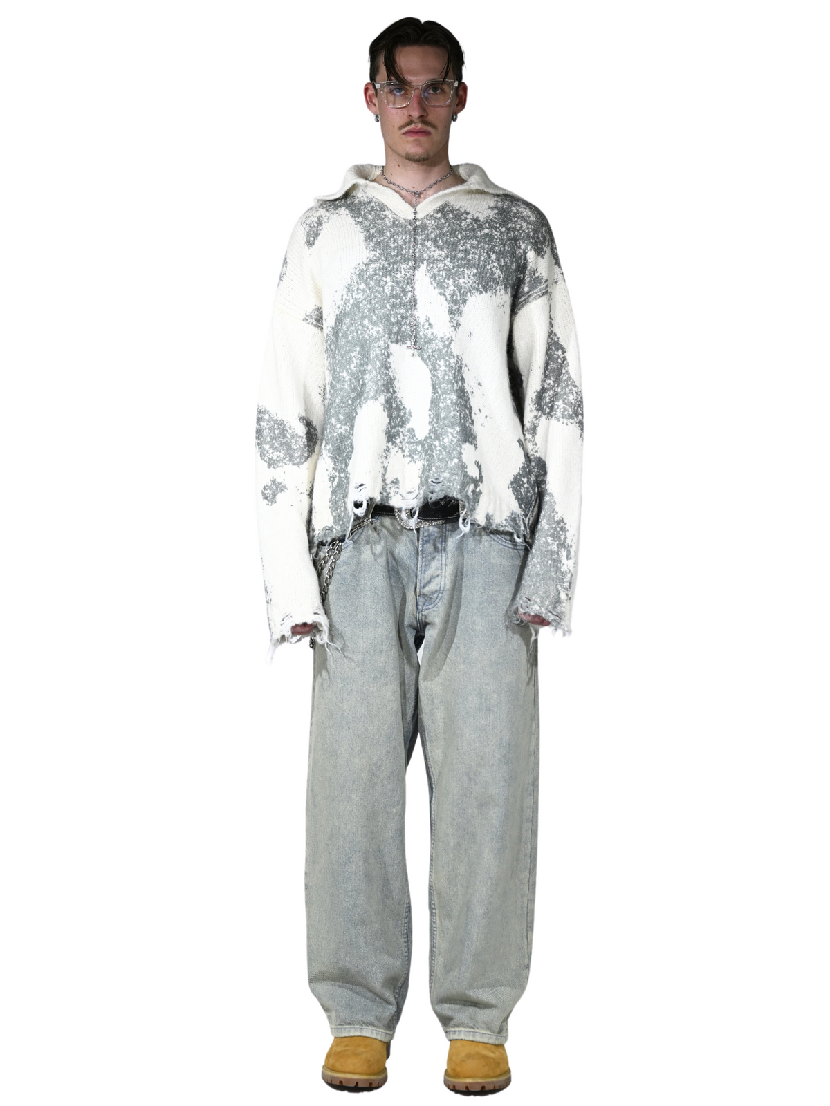 Distressed Mohair Polo Sweater – FINELLI polo shirt, front view