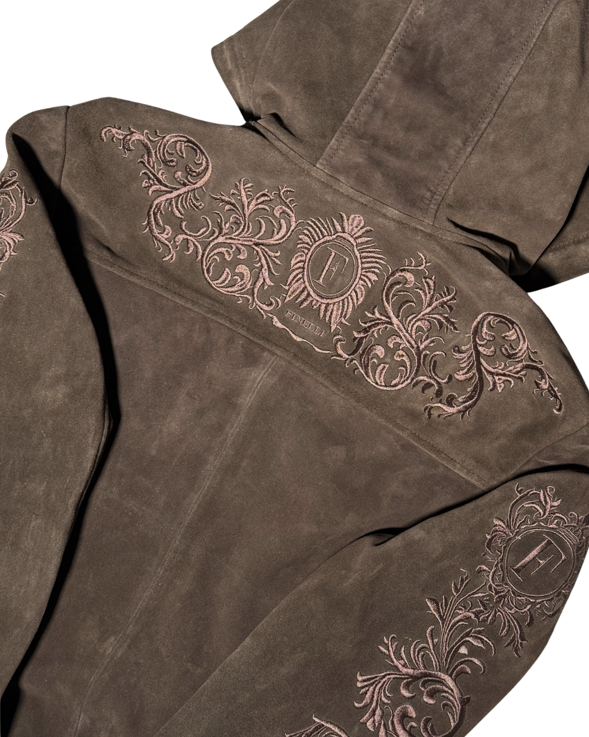 Suede embroidery jacket Brown – FINELLI genuine leather jacket men, detail 2