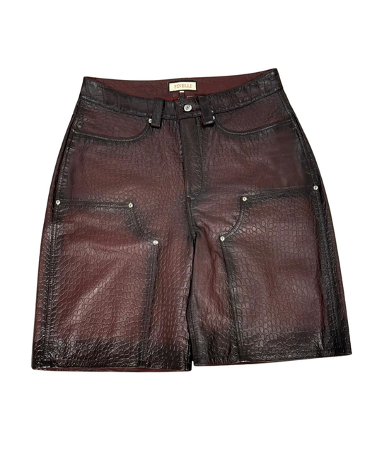 Red Leather Croc Shorts