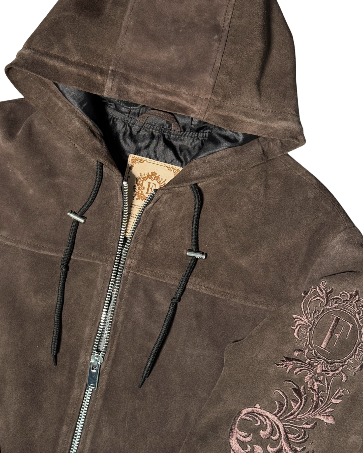 Suede embroidery jacket Brown – FINELLI genuine leather jacket men, detail 3