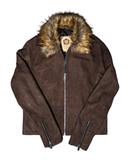 Brown Fur Collar Buffalo Leather Jacket
