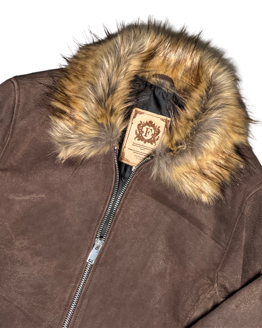 Brown Fur Collar Buffalo Leather Jacket