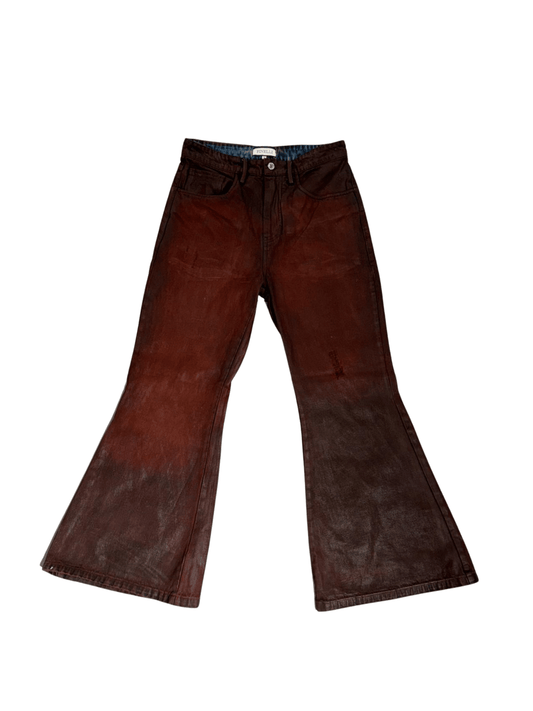 Red Flared Waxed Denim Pants