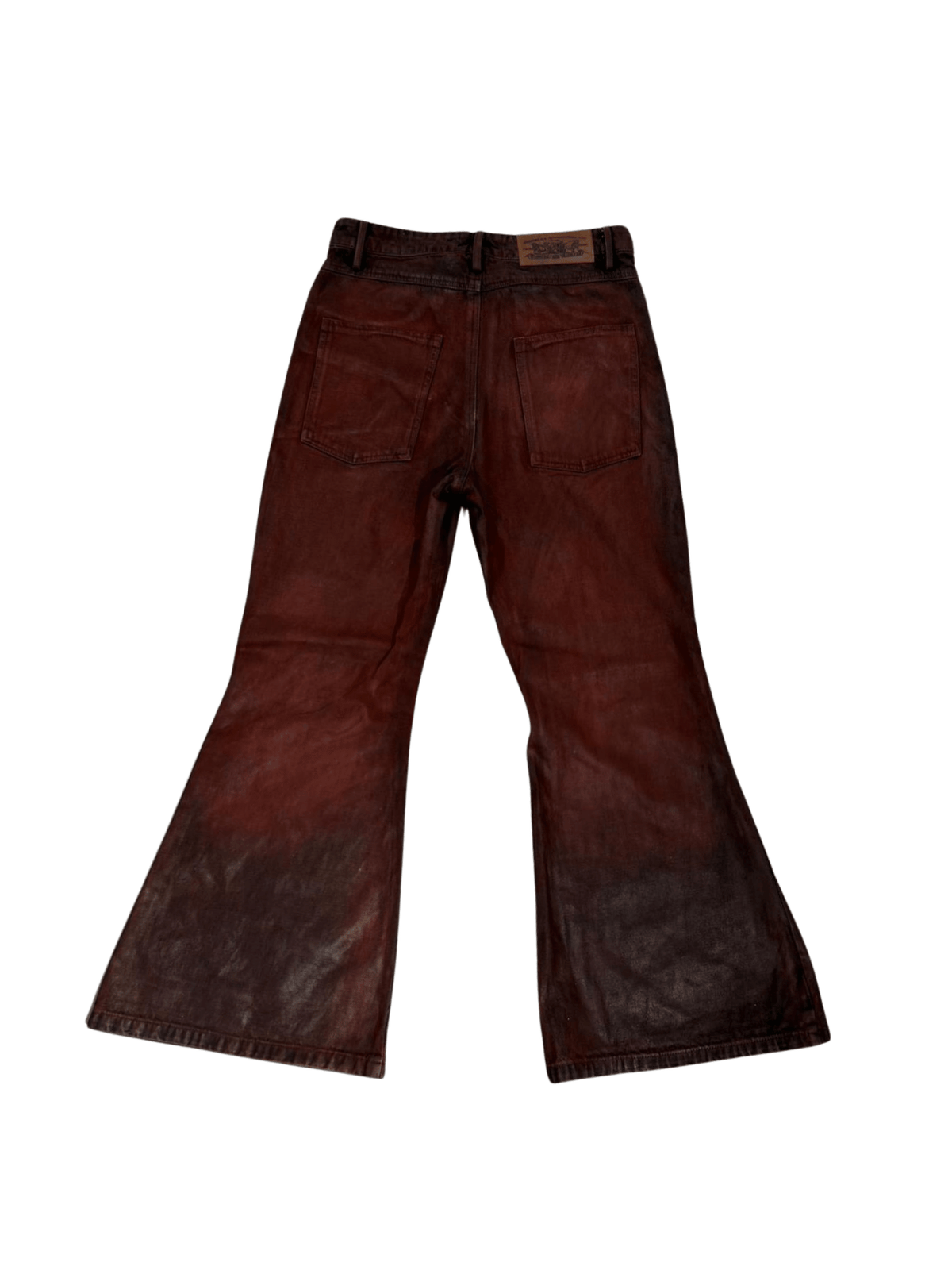 Red Flared Waxed Denim Pants – FINELLI baggy jeans men, back view