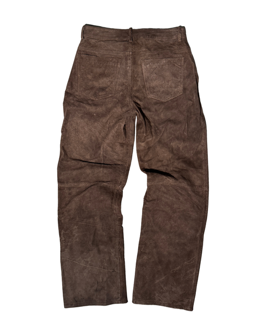 Brown Straight Buffalo Leather Pants