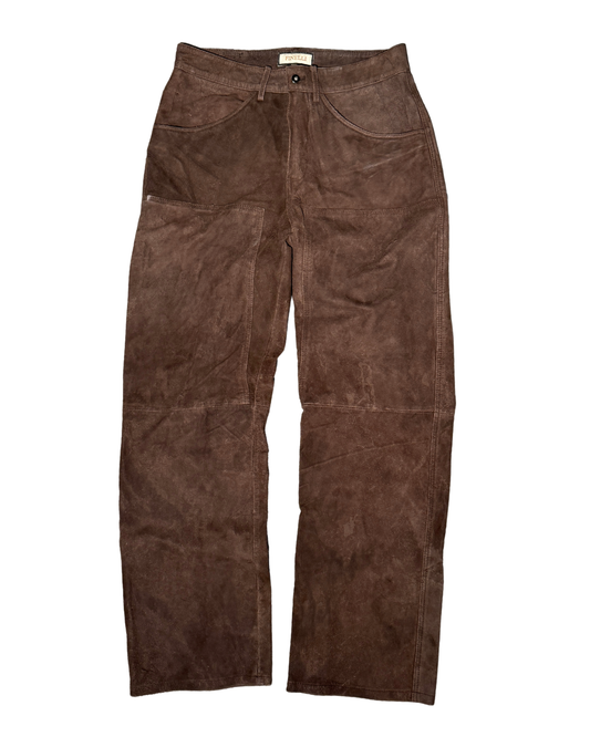 Brown Straight Buffalo Leather Pants