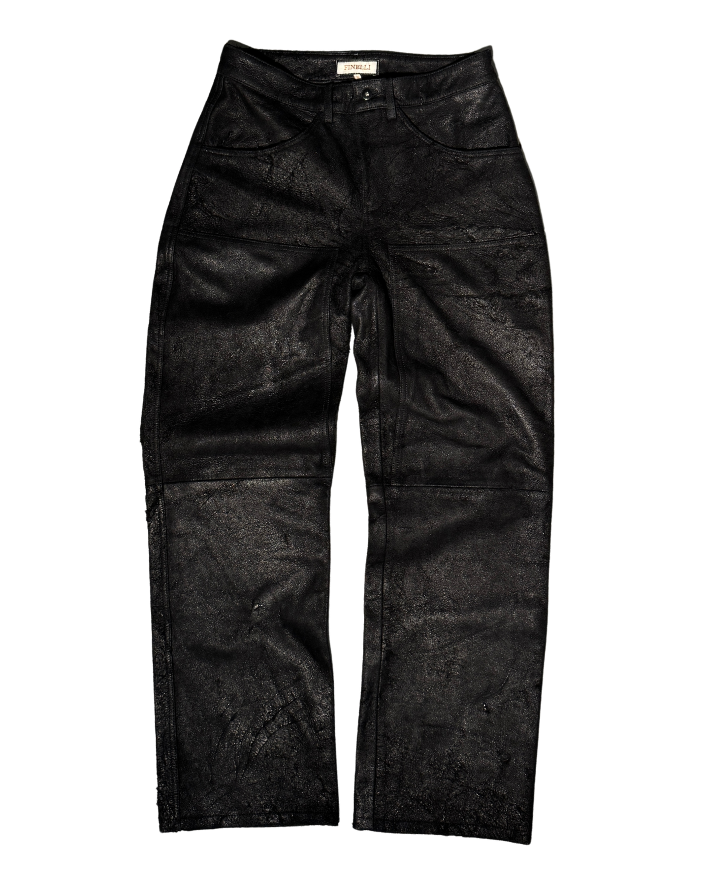 Black Straight Buffalo Leather Pants – FINELLI genuine leather pants, front view