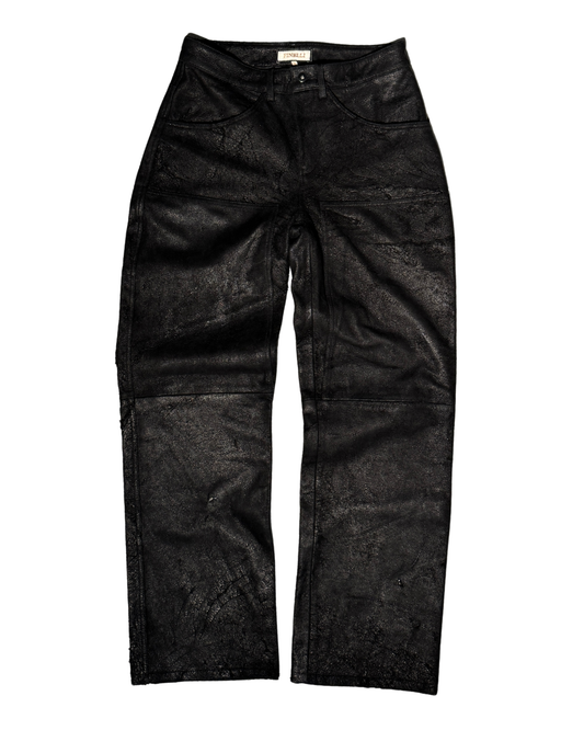 Black Straight Buffalo Leather Pants