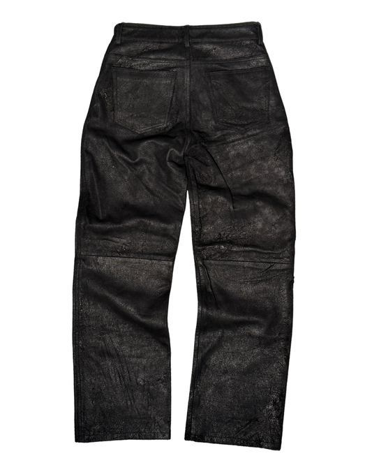 Black Straight Buffalo Leather Pants