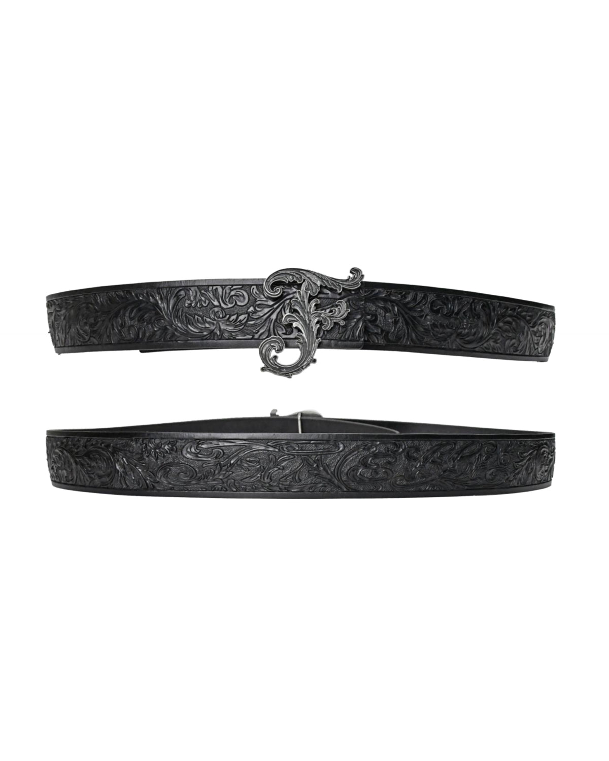 Black F Buckle Belt – FINELLI handmade leather belt, back view