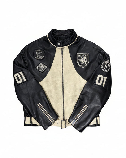 Black Leather Zurich Patch Jacket