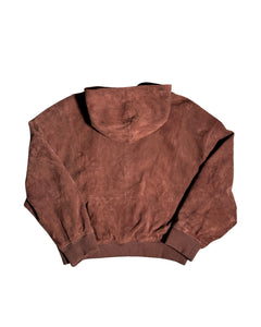 Rose Gold Wild Leather Hoodie – FINELLI leather hoodie, back view