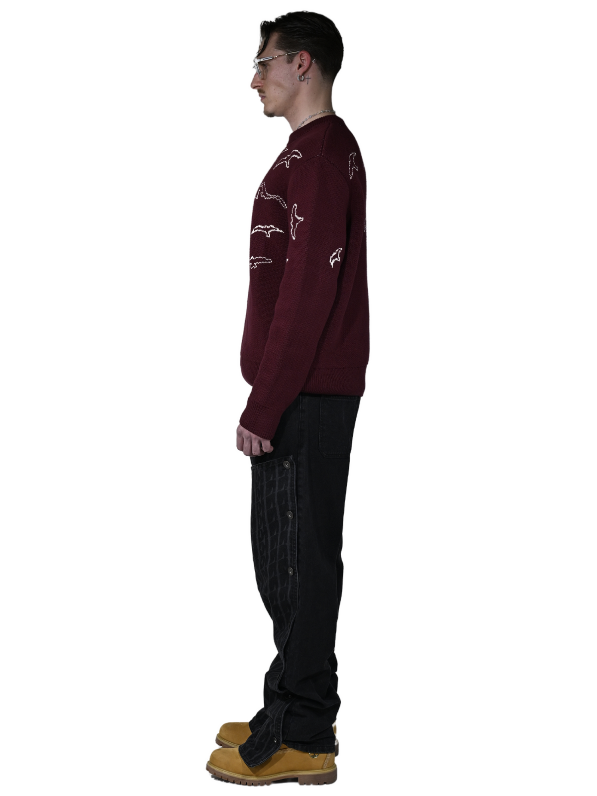 Free Birds Knit Sweater Bordeaux – FINELLI knit sweater, detail 4