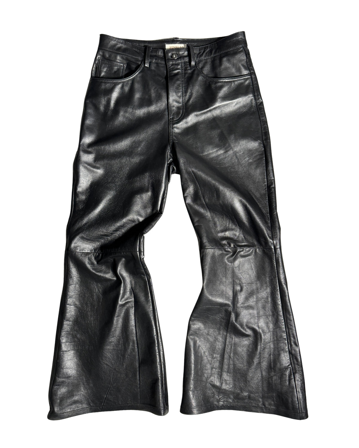 Black Flared Leather Pants – FINELLI genuine leather pants, front view